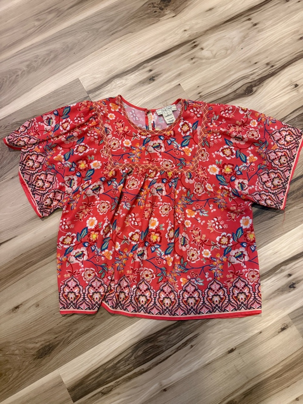 Flying Tomato Coral Floral Short Puff Sleeve Blouse